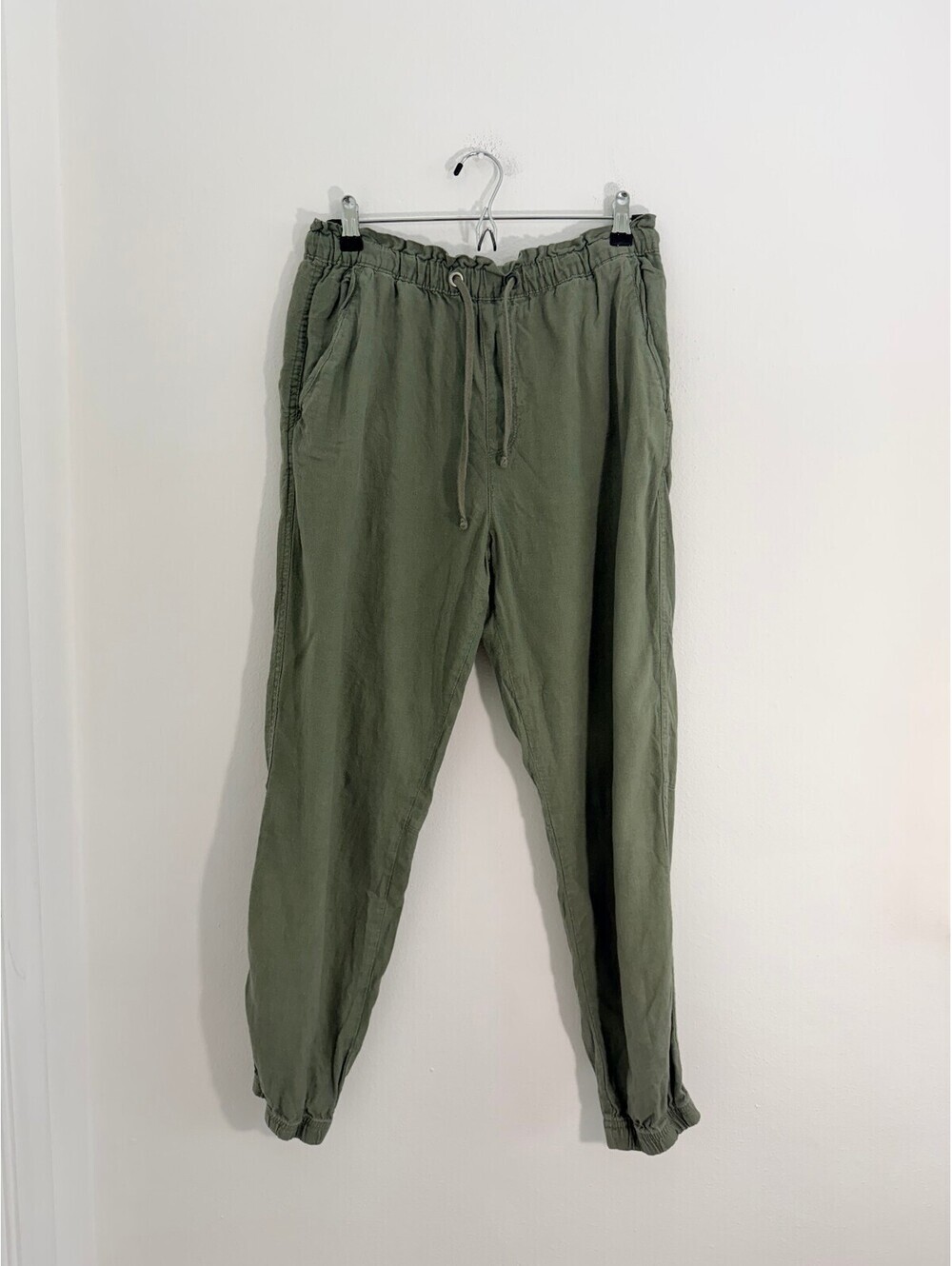 Social Standard by Sanctuary Linen Blend Olive Jogger Pants Women's L Drawstring